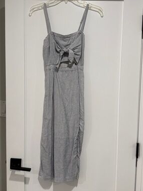 Abercrombie Cutout Striped Tie-Front Midi Dress in Blue and White